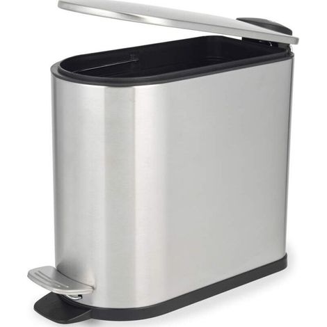 Papelera con pedal Beldray LA036683SSPEU7 Slimline con forma de D, 5 litros, color plata. (1/3)