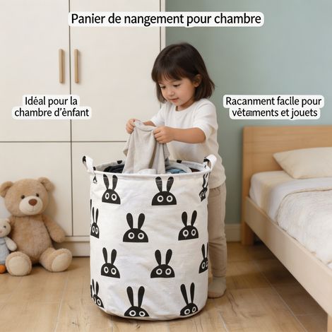 Panier à Linge Pliable Moyen en Tissu Durable, Motif Tête de Lapin Adorable, avec Grandes Poignées, 35 x 45 x 35 cm, pour Chambre d'Enfants (1/4)