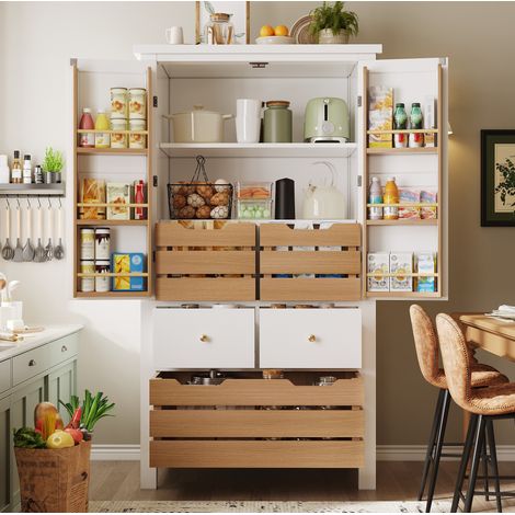 Credenza 80/40/140 cm bianca con 5 cassetti e ampio spazio contenitivo (1/5)