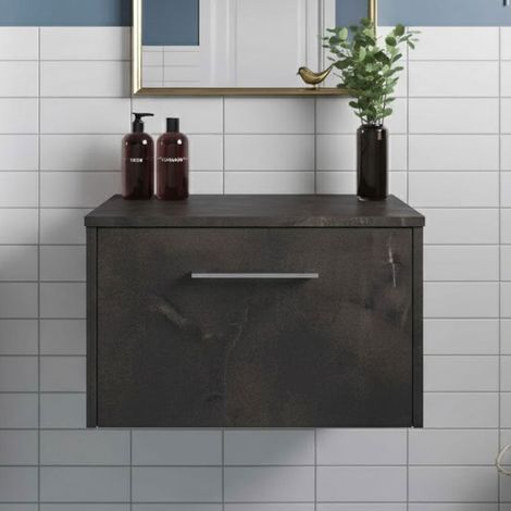 Hudson Reed Juno Wall Hung 1-Drawer Vanity Unit with Worktop 600mm Wide - Metallic Slate