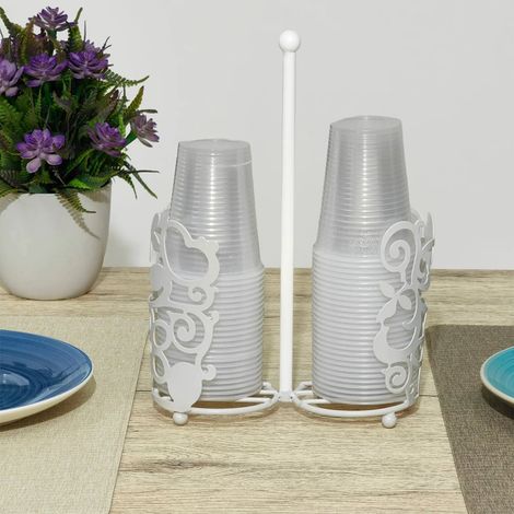 TRADE SHOP - Portabicchieri In Metallo Bianco A 2 Scomparti H25 Cm Con Design Traforato Decorativo - (1/2)