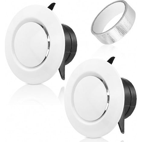 Lot de 2 soupapes à disque blanches de 75 mm, couvercle de purge ABS réglable sur plafond ou mur pour tuyaux pour prises d'air, couvercle de ventilation, ventilateur, canalisation, avec 1 ruban (1/5)
