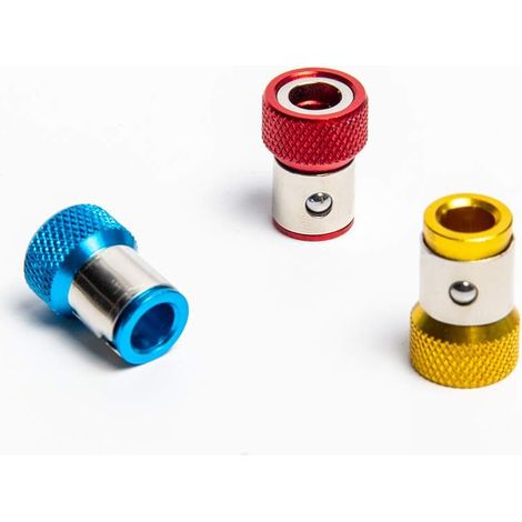 Sollbry 3 Pcs Porte-Vis Anneau Magnétiseur Universel Amovible Magnétique Alliage Antidérapant Tournevis Accessoires pour 1/4 Pouce Hex Tige Double Embouts de Tournevis, Rouge, Bleu et Jaune (1/5)