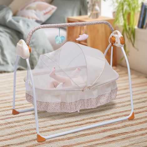 Berceau électrique pour bébé, lit Bebe indépendant, 0-25 kg, 100 75 86cm, transat Automatique avec Bluetooth, 5 réglages de Balancement, Berceau Pliable et Portable, Kaki (1/5)