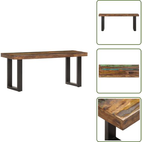 Banc 110 cm Bois de récupération solide et acier - Banc Industriel - Banc Bois Récupéré - Mobilier Vintage - Rangement Hall D'entrée - Décoration Intérieure (1/5)