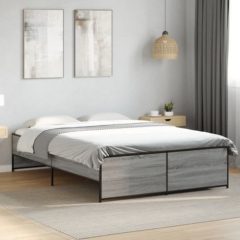 Estructura cama madera ingeniería metal gris  135x190 cm