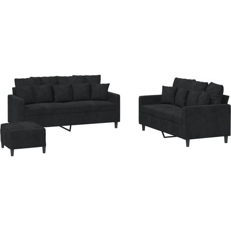 vidaXL Set di Divani 3 pz con Cuscini Nero in Velluto