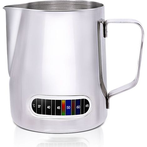 350 ml (12 oz) Milchaufschäumer mit Temperaturanzeige, aus Edelstahl, inklusive Milchaufschäumer/Becher, geeignet für Latte Art und Barista-Anwendungen.