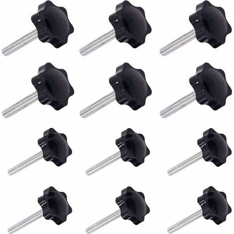 Lot de 12 poignées de serrage à filetage mâle – M6 et M8, 40 mm – Avec vis, boutons moletés (1/4)