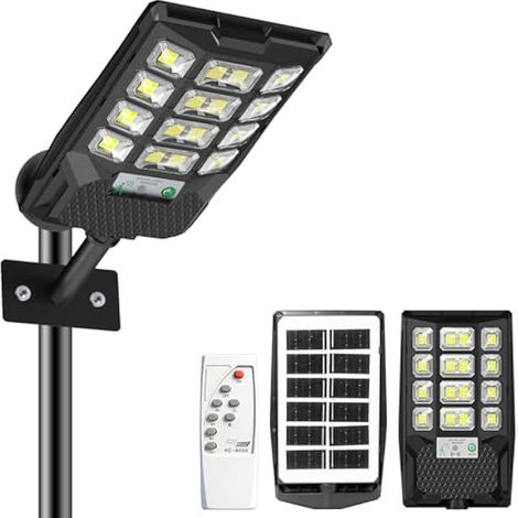 Lampadaire Solaire Exterieur 400W, 6500K Projecteur Exterieur avec Télécommande Étanche IP66 Lumière Solaire Exterieur avec Détecteur de Mouvement, Lampadaires solaires pour Rue Garage Patio Jardin (1/5)