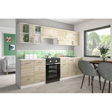 Moderne Küchenzeile LECO 260 cm in Eiche Bordeaux – funktionales Design für jede Küche (1/3)