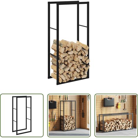 Rangement bûches - Portant de bois de chauffage noir 55x30x116 cm acier (1/5)