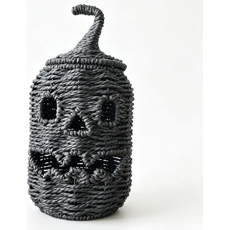 JSSEVN - Handgewebter, kürbisförmiger Halloween-Aufbewahrungskorb mit Deckel, Aufbewahrungskorb, rustikale Tischdekoration (1/5)