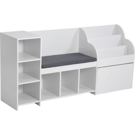 Banco de Rangement pour Enfants, avec Dossier, Étagère à Livres et Coffre à Jouets, 1700x400x800 mm, Blanc