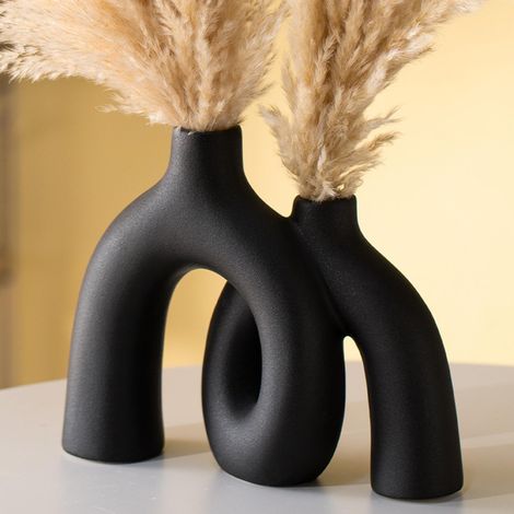 Ensemble de vases en céramique Noir Mat - Vases décoratifs Modernes pour Salon, Table à Manger, étagère et cheminée, vases minimalistes pour Hall d'entrée et Meuble TV (1/5)