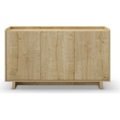 KAELO - Buffet 3 portes 140cm en mélamine - Chêne clair (1/5)