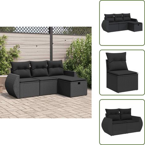 4-tlg. Garten-Sofagarnitur mit Kissen Schwarz Poly Rattan - Gartensofa Set - Garten Sofa Set - Outdoor Sofa Set - Garten Sofagarnitur (1/5)