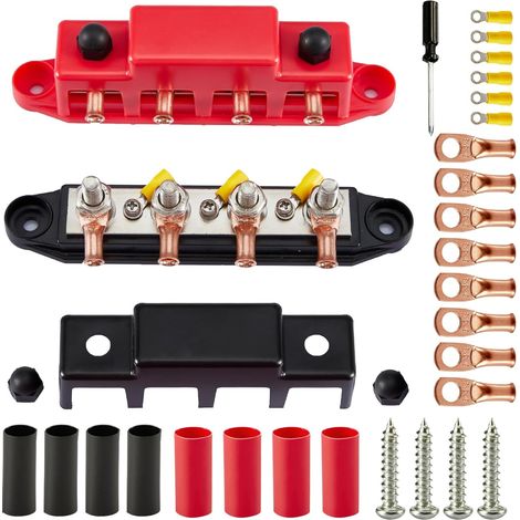Bloc de distribution M8 - 250 A CC - 12 V-48 V - 4 Boulons M8 - Rouge + noir - Plastique - Montage en surface - 4 Contacts - Vis - Pour camping-car, bateau, yacht, voiture, camion (1/5)