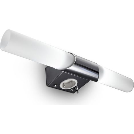 B.K.Licht Lampe miroir moderne avec prise & interrupteur, 44,5x6x11cm, LED blanc chaud 3000K, économe en énergie, idéale pour salle de bain & maquillage, montage mural, métal & verre (1/5)