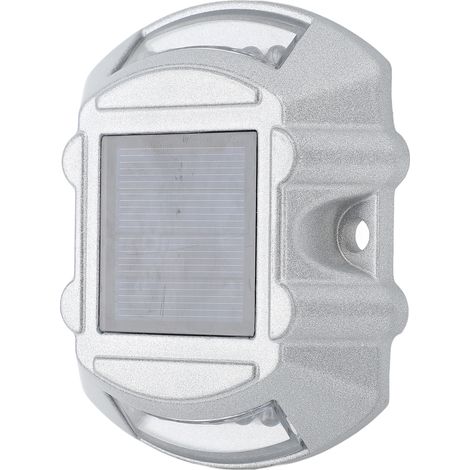 Balise solaire terrasse argentée en alliage aluminium, LED haute luminosité, marqueur routier solaire extérieur allée chemin escalier, lumière jaune, x1 (1/5)