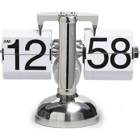 Horloge mécanique à affichage numérique rétro avec engrenages intégrés, idéale pour la maison ou le bureau, blanche. (1/5)