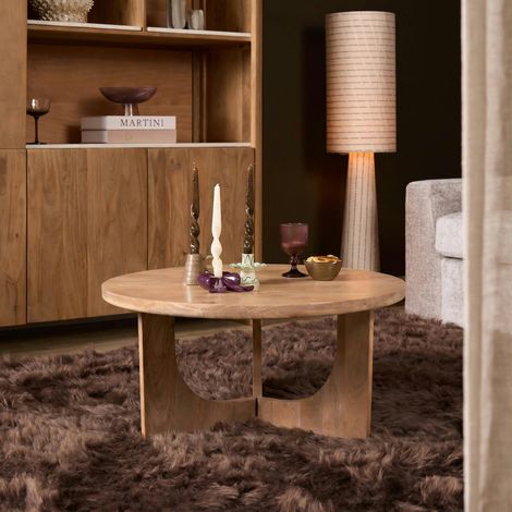 Table basse ronde en manguier sur trépied Ø80 cm ALMA (1/4)