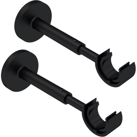 2 Supports pour Tringle à Rideaux, Mural, D.20, Saillie extensible 110 à 160mm, Noir