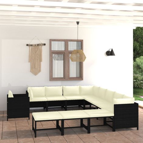 Salon de jardin 12 pcs Ensemble Table et Chaise de Jardin - avec coussins Résine tressée Noir BV784013 - BonneVie (1/5)