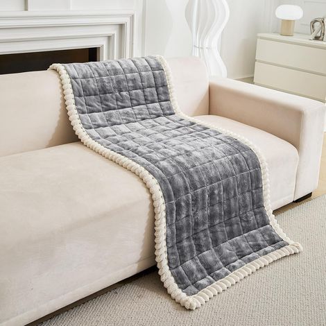 Thick Milk Velvet Sofa Mattress Topper with Check Pattern: All-in-One Thick Sofa Cover, Soft Pet Bed Mat, Fade-Resistant for Living Room (Dark Grey, 70×150cm) (1/5)