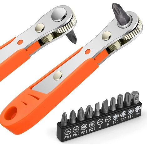 Ratchet Screwdriver, Magnetic Screwdriver Mini Ratchet Wrench 1/4" Drive 1/4" High Torque Mini Offset Reversible Multi-Function Pocket Repair Tools (1/5)