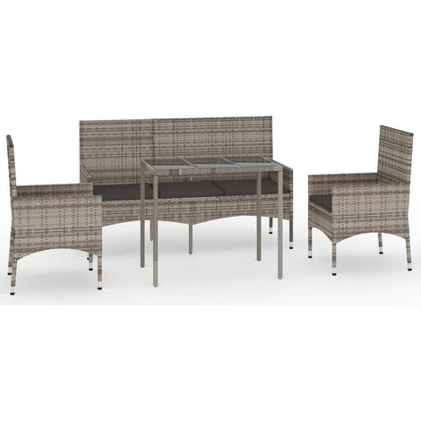 Maison Exclusive - Set Divani da Giardino 4 pz con Cuscini in Polyrattan Grigio (1/5)