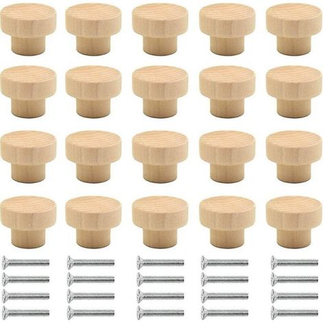 20 Stück runde Holzgriffe für Schränke, Knöpfe aus Naturholz