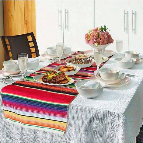 Runner da tavolo messicano per decorazioni per feste messicane, matrimoni, picnic, pasti, cotone tessuto a mano - Arancione 35X215 (1/5)