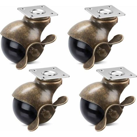 Roulettes à billes de 5,1 cm avec frein Roulettes à plaque supérieure en laiton antique à 360 degrés pour armoires de meubles, fauteuils roulants (352 lb de 4 paquets)
