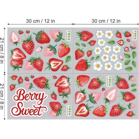 Stickers Muraux Fraises Berry Sweet Rouge Autocollants Muraux Fleurs Blanche Décoration Murale Amovible DIY pour Rouge STICKERS (1/5)
