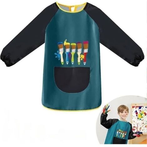Children's Painting Apron, Waterproof Children's Painting Smock, Long-Sleeved Apron, Art Apron for Girls and Boys (Green) (1/4)
