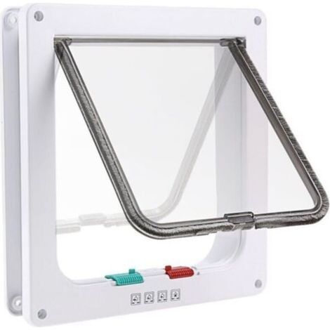 Chatière à 4 Positions Chatière Chat avec Tunnel Cache Découpe Chatière Chien Porte de Chat avec Serrure Chatières pour Petit Animaux Cat Mate Verrouillable Facile à Installer Blanc (L) (1/5)