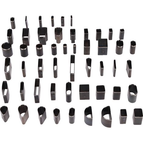 Lot de 52 emporte-pièces creux en acier carbone, tailles variées, poinçon à cuir pour bricolage artisanal, boîte de rangement. (1/5)