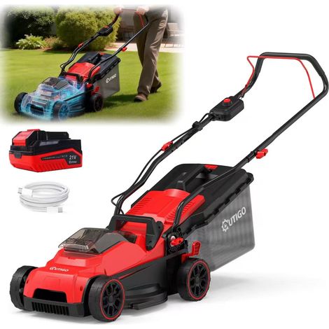 Tondeuse à gazon électrique sans fil, 21 V, largeur de coupe de 33 cm, surface adaptée 250 m², bac de ramassage de 32 L, batterie 5,0 Ah incluse. (1/5)