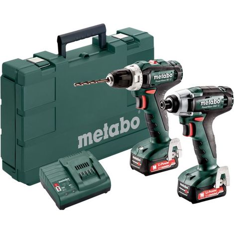 Metabo – Pack de 2 outils électroportatifs 12V – Perceuse-visseuse avec 2 batteries 2.0Ah – Visseuse à choc pour perçage et vissage rapide (1/4)