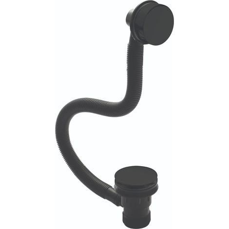 Nuie Inset Bath Push Button Extended Waste 900mm with Overflow - Matt Black (1/2)