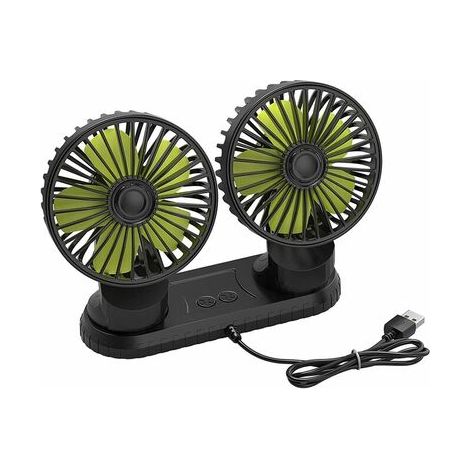 5V Dual Head Car Fan, Portable USB Vehicle Fan, 360 Degree Rotation, Desk Fan with 3 Strong Wind Speeds for Car Dashboard, Home