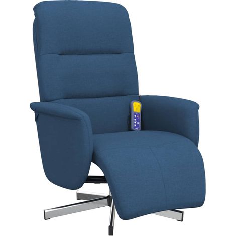 vidaXL Poltrona Reclinabile Massaggiante con Poggiapiedi Blu Tessuto (1/5)