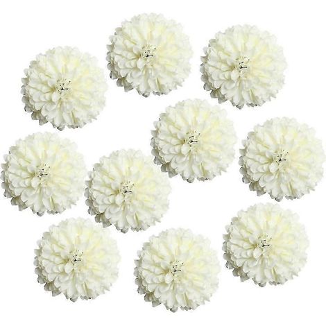 Lot de 10 têtes de chrysanthèmes artificiels en soie, décoration de mariage et de fête à faire soi-même-Cream (1/5)