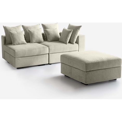 Divano modulare sfoderabile Made in Italy con pouf Cortina G DX - Beige