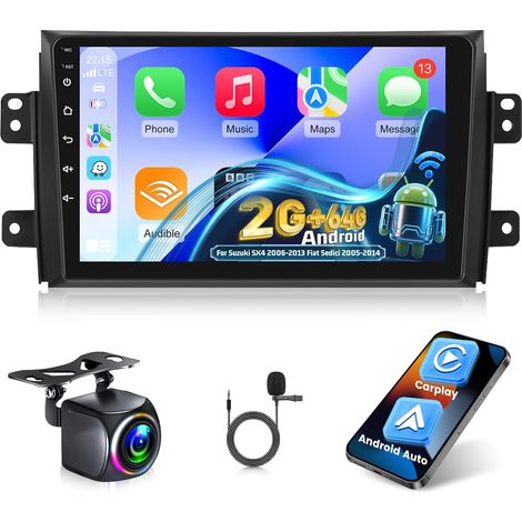 [2G+64G] Android Autoradio pour SX4 2006-2013 Sedici 2005-2014 avec sans Fil Carplay et Android Auto, Écran Tactile HD de 9 Pouces avec GPS/WiFi/Bluetooth/EQ/FM RDS (1/5)