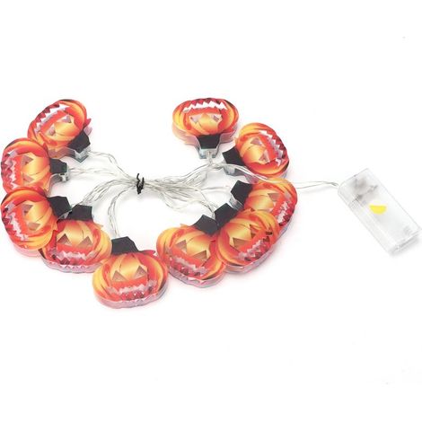 Guirlande lumineuse 10 LEDs Citrouille Halloween - Décorations à piles pour extérieur et intérieur (1/5)