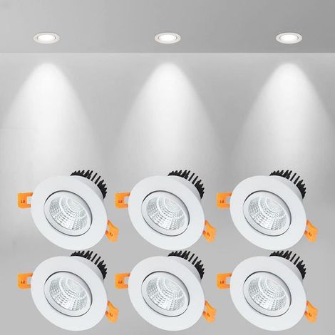 6 x Spot LED Encastrables,5W COB Plafonnier Encastré,Blanc Froid 6000K,500LM,AC 220-240V,Ra≥90,Angle de Faisceau 24°,IP44,Pour salle de bain,Cuisine,Salon,Couloir(Blanc) [Classe énergétique A+](Ouvert (1/5)