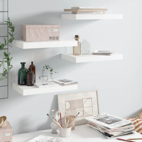 vidaXL Floating Wall Shelves 4 pcs High Gloss White 40x23,5x3,8 cm MDF