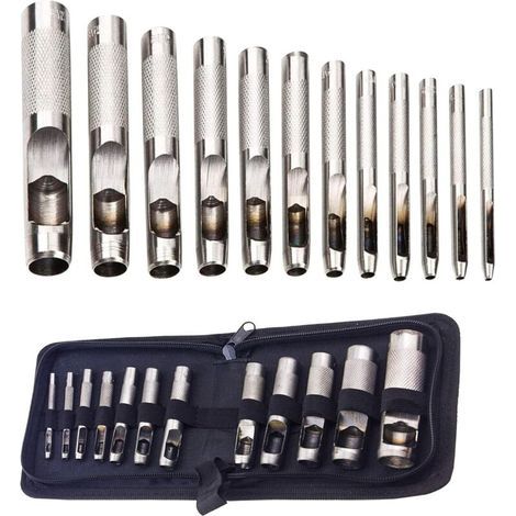 12-teiliges Lochwerkzeug-Set für Leder, Uhrenarmbänder, Canvas, Ösen 3 mm–19 mm (Metall) (1/5)